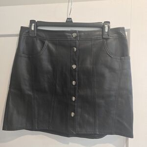 Black Leather Button-Up Skirt
